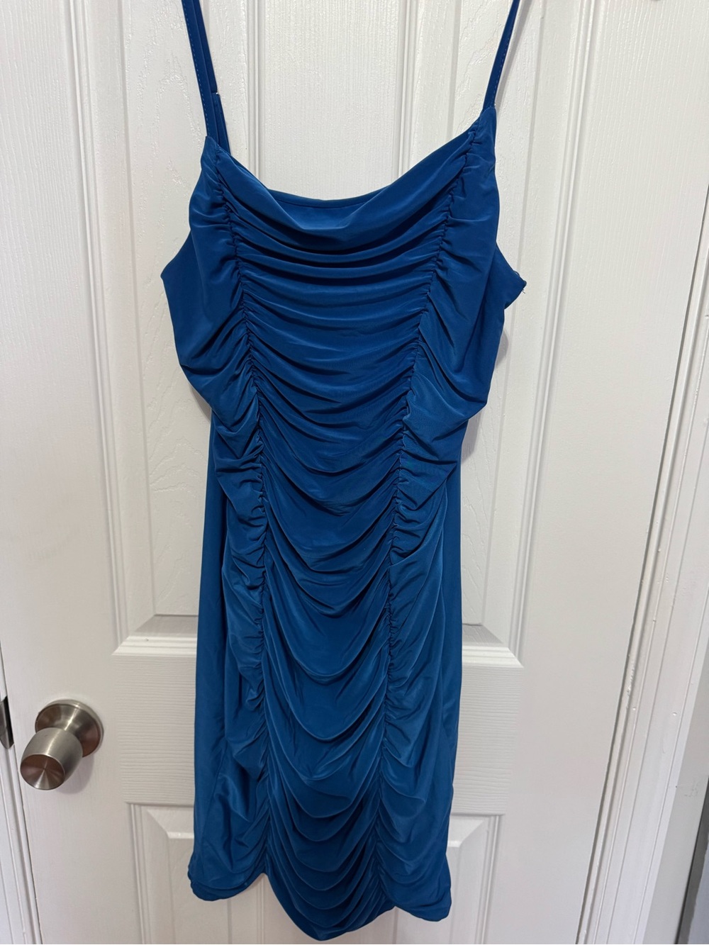 Blue Ruched Slip Dress